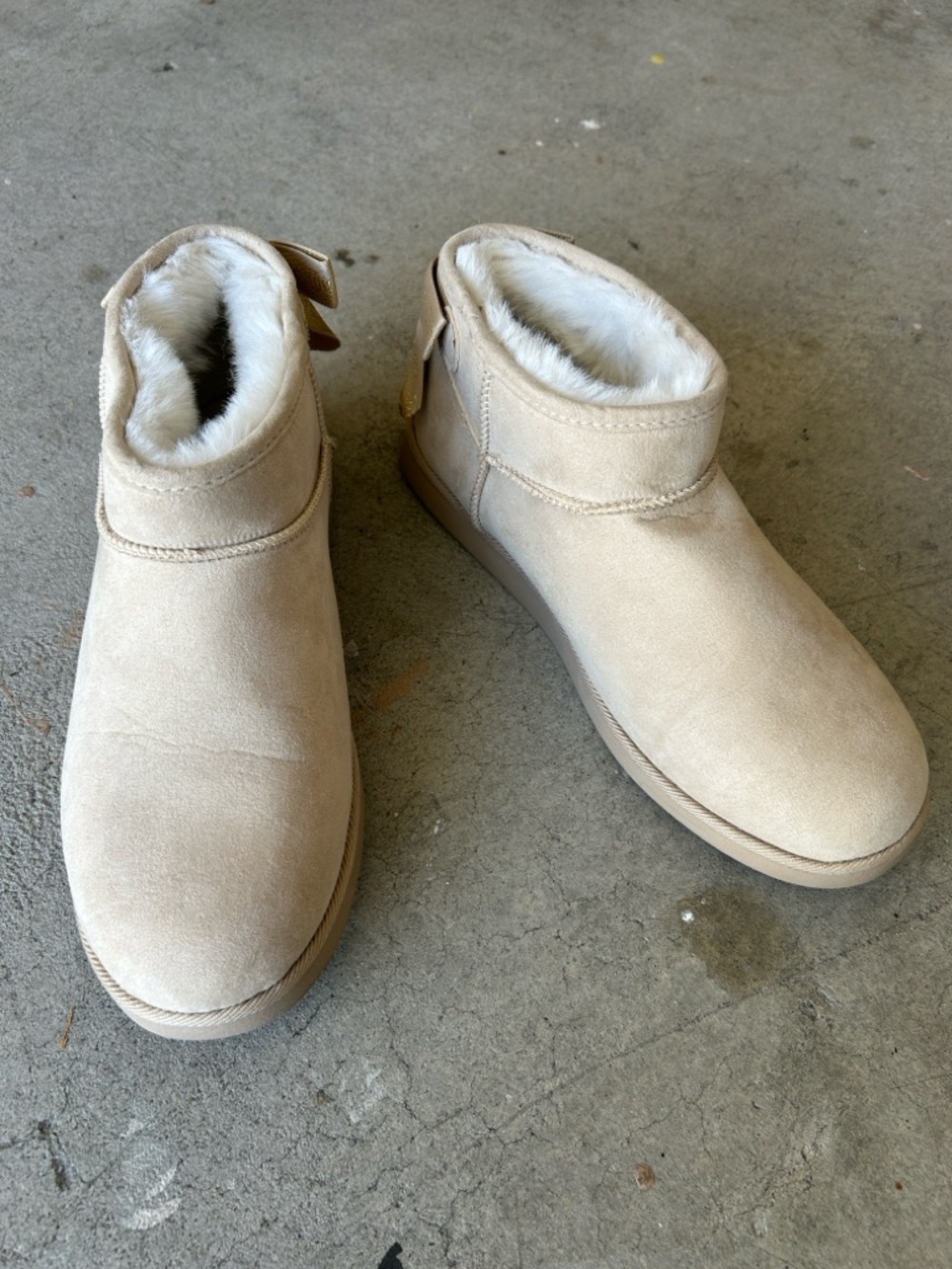 Women's Cozy Juicy Couture Faux-Suede Ankle Boots in Light Beige
